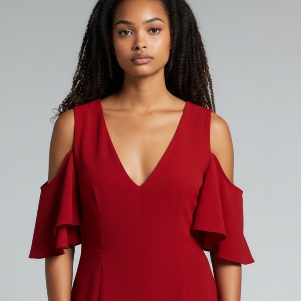 CLUB MONACO‎ Drop Flutter Sleeve Exposed Cold Shoulder Fit and Flare Dress Sz 2